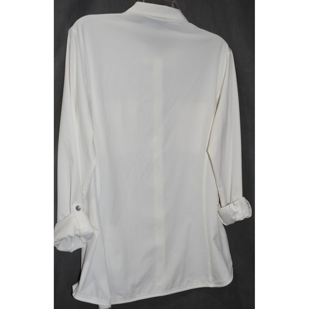 Eddie Bauer XL Women Departure Shirt Ivory Roll Tab Sleeve Button Up Stretch - Picture 11 of 16